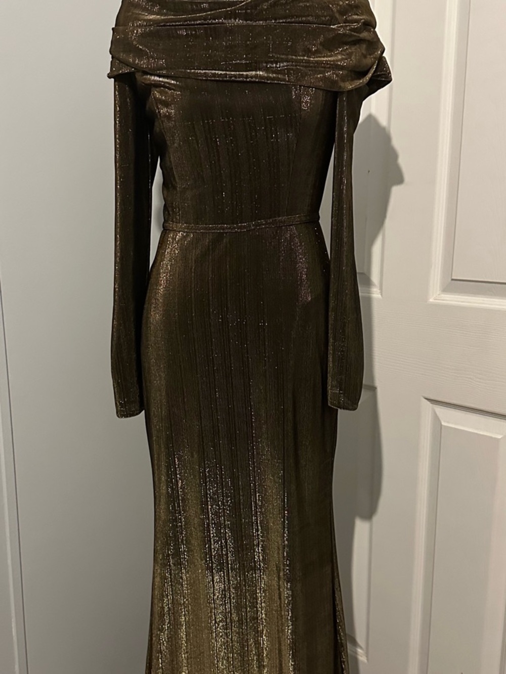 Mac Duggal Metallic Bronze Long Sleeve Gown size 4